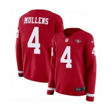 Women's Nike San Francisco 49ers #4 Nick Mullens Limited Red Therma Long Sleeve NFL Jersey