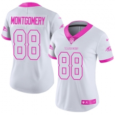 Women's Nike Baltimore Ravens #88 Ty Montgomery Limited White Pink Rush Fashion NFL Jersey