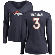NFL Women's Nike Denver Broncos #3 Colby Wadman Navy Blue Name & Number Logo Long Sleeve T-Shirt