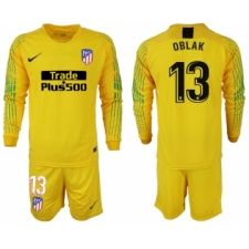 2018-19 Atletico Madrid 13 OBLAK Yellow Goalkeeper Long Sleeve Soccer Jersey