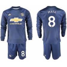 2018-19 Manchester United 8 MATA Away Long Sleeve Soccer Jersey