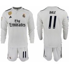 2018-19 Real Madrid 11 BALE Home Long Sleeve Soccer Jersey
