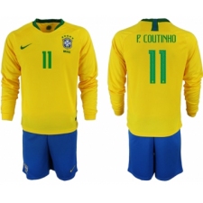 2018-19 Brazil 11 P. COUTINHO Home Long Sleeve Soccer Jersey