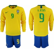 2018-19 Brazil 9 G. JESUS Home Long Sleeve Soccer Jersey