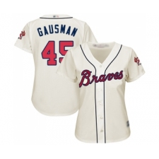 Women's Atlanta Braves #45 Kevin Gausman Replica Cream Alternate 2 Cool Base Baseball Jersey