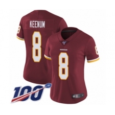 Women's Washington Redskins #8 Case Keenum Burgundy Red Team Color Vapor Untouchable Limited Player 100th Season Football Jersey