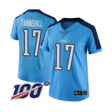 Women's Tennessee Titans #17 Ryan Tannehill Limited Light Blue Rush Vapor Untouchable 100th Season Football Jersey