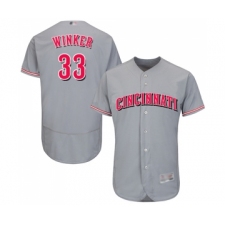 Men's Cincinnati Reds #33 Jesse Winker Grey Road Flex Base Authentic Collection Baseball Jersey