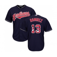Men's Cleveland Indians #13 Hanley Ramirez Authentic Navy Blue Team Logo Fashion Cool Base Baseball Jersey