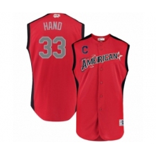 Men's Cleveland Indians #33 Brad Hand Authentic Red American League 2019 Baseball All-Star Jersey