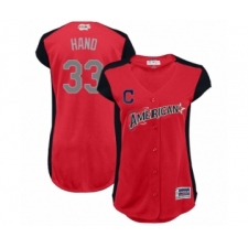 Women's Cleveland Indians #33 Brad Hand Authentic Red American League 2019 Baseball All-Star Jersey