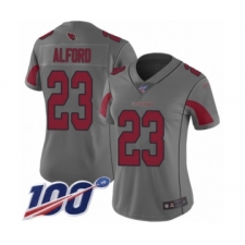 Women's Arizona Cardinals #23 Robert Alford Limited Silver Inverted Legend 100th Season Football Jersey