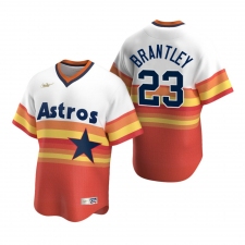 Men's Nike Houston Astros #23 Michael Brantley White Orange Cooperstown Collection Home Stitched Baseball Jersey