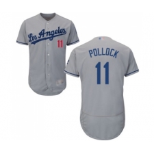 Men's Los Angeles Dodgers #11 A. J. Pollock Grey Road Flex Base Authentic Collection Baseball Jersey