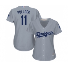 Women's Los Angeles Dodgers #11 A. J. Pollock Authentic Grey Road Cool Base Baseball Jersey