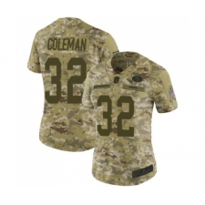 Women's San Francisco 49ers #32 Tevin Coleman Limited Camo 2018 Salute to Service Football Jersey