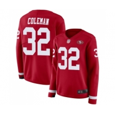 Women's San Francisco 49ers #32 Tevin Coleman Limited Red Therma Long Sleeve Football Jersey