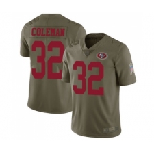 Youth San Francisco 49ers #32 Tevin Coleman Limited Olive 2017 Salute to Service Football Jersey
