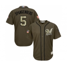 Men's Milwaukee Brewers #5 Cory Spangenberg Authentic Green Salute to Service Baseball Jersey