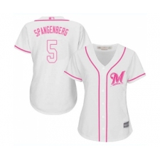 Women's Milwaukee Brewers #5 Cory Spangenberg Replica White Fashion Cool Base Baseball Jersey