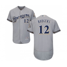 Men's Milwaukee Brewers #12 Aaron Rodgers Grey Road Flex Base Authentic Collection Baseball Jersey