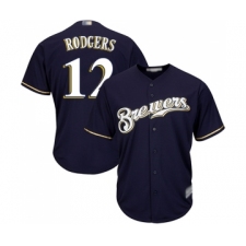 Men's Milwaukee Brewers #12 Aaron Rodgers Replica Navy Blue Alternate Cool Base Baseball Jersey
