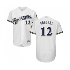Men's Milwaukee Brewers #12 Aaron Rodgers White Alternate Flex Base Authentic Collection Baseball Jersey