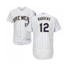 Men's Milwaukee Brewers #12 Aaron Rodgers White Home Flex Base Authentic Collection Baseball Jersey