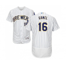 Men's Milwaukee Brewers #16 Ben Gamel White Home Flex Base Authentic Collection Baseball Jersey