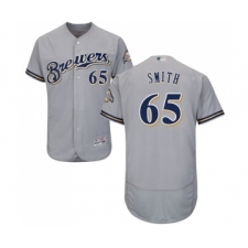Men's Milwaukee Brewers #65 Burch Smith Grey Road Flex Base Authentic Collection Baseball Jersey