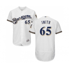Men's Milwaukee Brewers #65 Burch Smith White Alternate Flex Base Authentic Collection Baseball Jersey