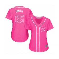 Women's Milwaukee Brewers #65 Burch Smith Replica Pink Fashion Cool Base Baseball Jersey