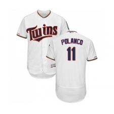 Men's Minnesota Twins #11 Jorge Polanco White Home Flex Base Authentic Collection Baseball Jersey