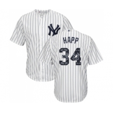 Men's New York Yankees #34 J.A. Happ Authentic White Team Logo Fashion Baseball Jersey