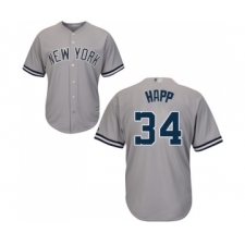 Men's New York Yankees #34 J.A. Happ Replica Grey Road Baseball Jersey