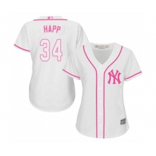 Women's New York Yankees #34 J.A. Happ Authentic White Fashion Cool Base Baseball Jersey