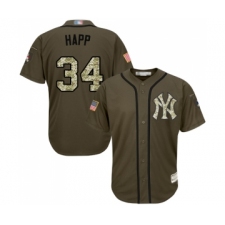 Youth New York Yankees #34 J.A. Happ Authentic Green Salute to Service Baseball Jersey