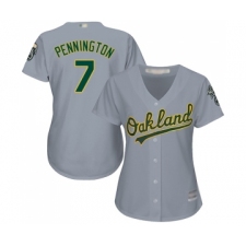 Women's Oakland Athletics #7 Cliff Pennington Replica Grey Road Cool Base Baseball Jersey