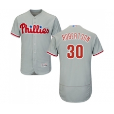Men's Philadelphia Phillies #30 David Robertson Grey Road Flex Base Authentic Collection Baseball Jersey