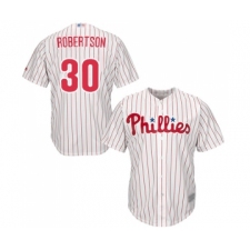 Men's Philadelphia Phillies #30 David Robertson Replica White Red Strip Home Cool Base Baseball Jersey