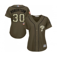 Women's Philadelphia Phillies #30 David Robertson Authentic Green Salute to Service Baseball Jersey