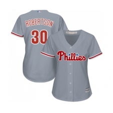 Women's Philadelphia Phillies #30 David Robertson Replica Grey Road Cool Base Baseball Jersey