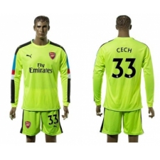 Arsenal #33 Cech Shiny Green Goalkeeper Long Sleeves Soccer Club Jersey