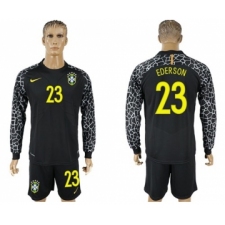Brazil #23 Ederson Black Goalkeeper Long Sleeves Soccer Country Jersey