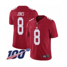 Men's New York Giants #8 Daniel Jones Red Limited Red Inverted Legend 100th Season Football Jersey