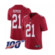 Men's New York Giants #21 Jabrill Peppers Red Limited Red Inverted Legend 100th Season Football Jersey