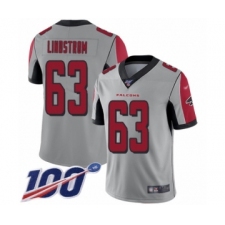 Men's Atlanta Falcons #63 Chris Lindstrom Limited Silver Inverted Legend 100th Season Football Jersey