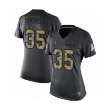 Women's New Orleans Saints #35 Marcus Sherels Limited Black 2016 Salute to Service Football Jersey