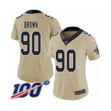 Women's New Orleans Saints #90 Malcom Brown Limited Gold Inverted Legend 100th Season Football Jersey