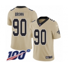 Youth New Orleans Saints #90 Malcom Brown Limited Gold Inverted Legend 100th Season Football Jersey